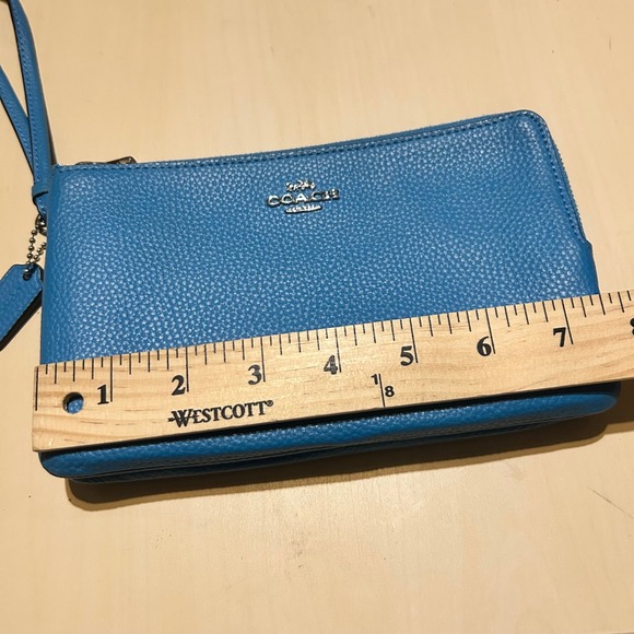 COACH Blue Leather Double Zip Wristlet Wallet Clutch Handbag Purse - Picture 3 of 9